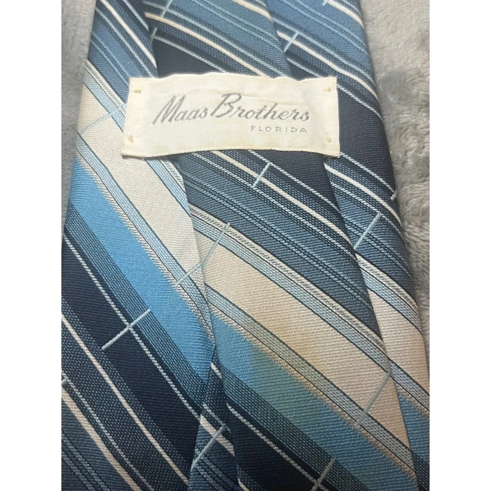 Maas Brothers Florida Blue Stripe Silk Tie‎ Classic Wide Retro Neck Tie
